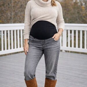 Motherhood Maternity Jeans Small Grey‎ Stretch Denim Full Panel Raw Hem